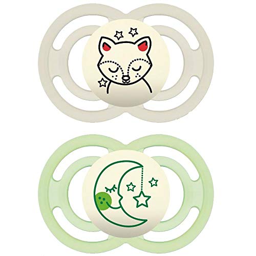 Image of MAM Perfect Night Baby Pacifier, Patented Nipple, Glows in the Dark, 2 Pack, 6+ Months, Unisex