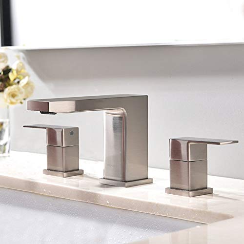 VCCUCINE Best Commercial 3 Holes Two Handles Lavatory Vanity Sink Widespread Brushed Nickel Bathroom Faucet, Bathroom Sink Faucet With Hoses
