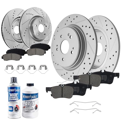 Image of Detroit Axle - Brake Kit for 2019-2024 Acura RDX, Drilled and Slotted Disc Brake Rotors Ceramic Brakes Pads with Hardware 2020 2021 2022 2023 Replacement: 12.40 inch inch Front & 12.20 inch inch Rear Rotor