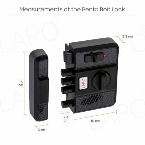 Image of LAPO Penta Lock with Keyed Entry, 4-Bolt Security, Privacy Lock & Large Interior Knob - for Single, Double & Sliding Doors, Left or Right-Handed, Black Finish,3 Years Warranty