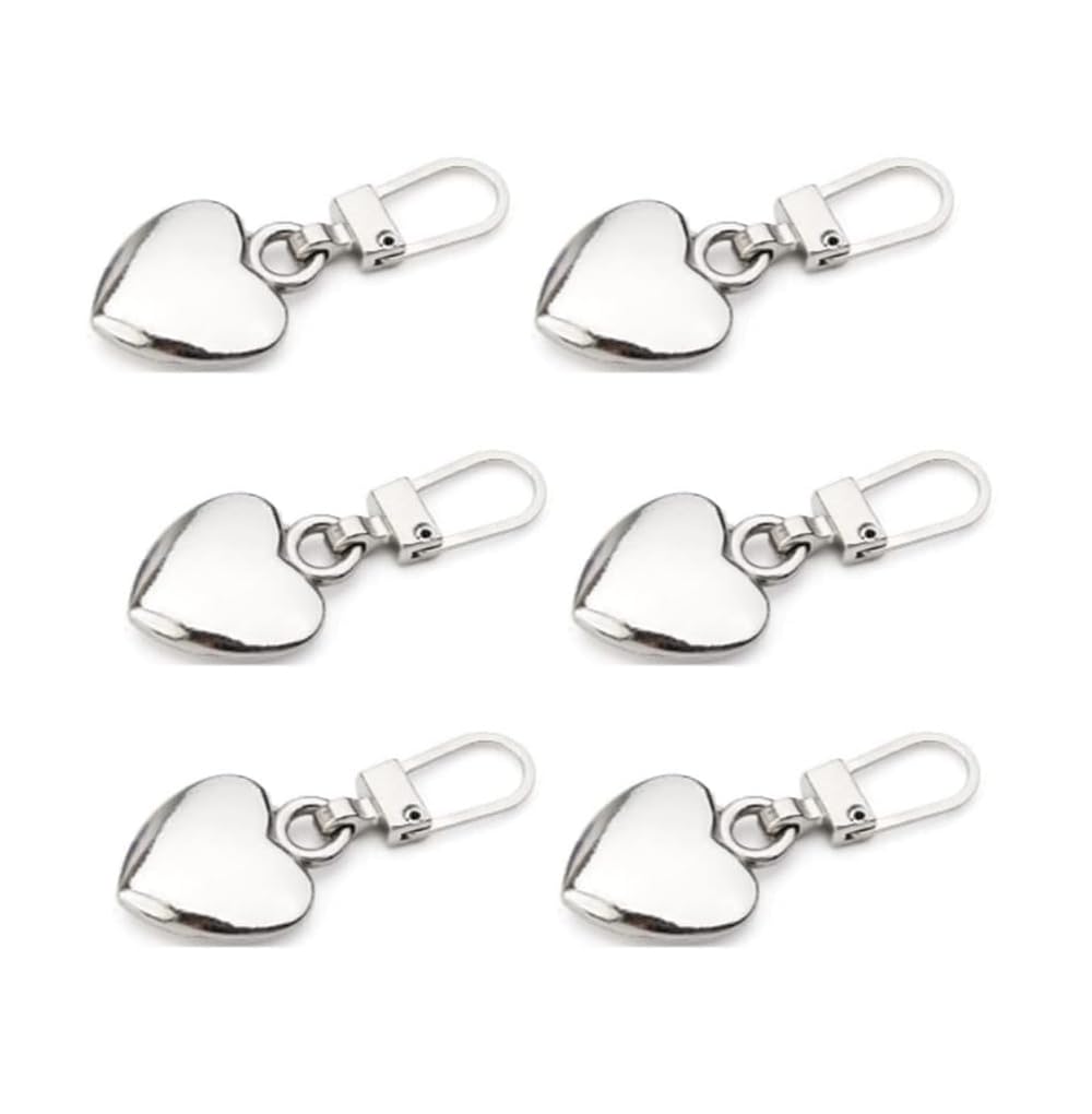 Zywq Gold Zipper Pulls, 6 Piece Heart Shaped Zipper Pull Replacement, Metal Zipper Pull Tabs, Zipper Mend Fixer Repair For Purse, Clothes, Jeans, Suitcase, Luggage