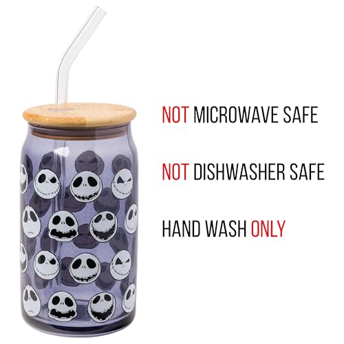 Bocal Jack Skellington en verre durable de 473 ml avec paille