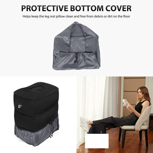 Image of Inflatable Travel Foot Rest Pillow - 3-Layer Adjustable Height Leg Rest for Airplane, Car, Office & Toddler Flight Seat Extender - Soft Flocked PVC, Portable with Pump & Dust Bag (Pack of 2, Black)
