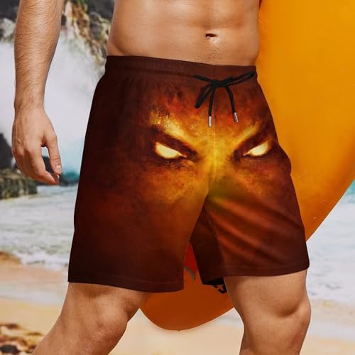 Mens Swim Trunks with Compression Liner, Men's Swimwear Devil Eyes Printed Beach Board Shorts4