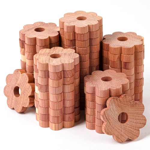 Adiwo Cedro Antipolillas Natural, 48 Piezas Anillos Antipolillas de Madera de Cedro, Ambientador Armario Ropa, Protección Duradera Polillas y Humedad,Anti Mites para Armarios, Sin Productos químicos