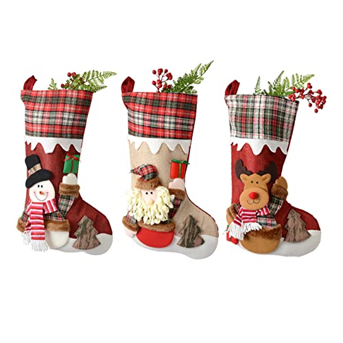MAFANG Weihnachtsstrumpf, 47Cm Groß Nikolausstiefel Nikolausstrumpf Für Weihnachtsdeko, 3 Stück Weihnachten Christmas Stocking Weihnachtsbaum Kamin Deko, Weihnachtssocken Für Weihnachten Geschenke Cover