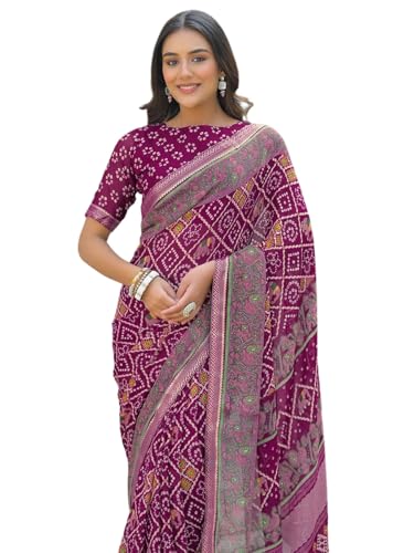 Image of SIRIL Women's Georgette Bandhani Printed Saree With Unstitched Blouse Piece