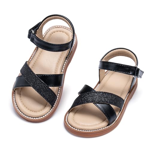 Image of Kolan Toddler Girl Sandals Open Toe Flat Princess Dress Shoes Little Kids
