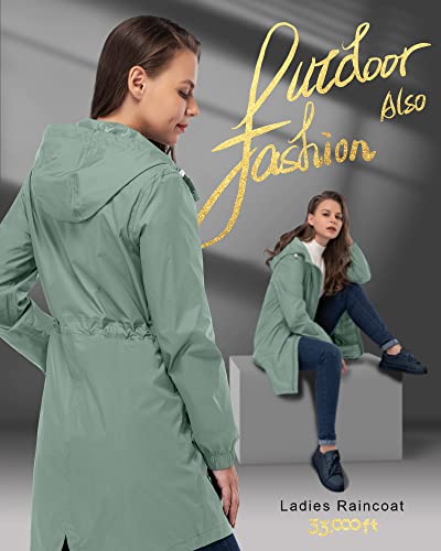 33,000ft Women's Rain Jacket Lightweight Hooded Long Rain Coat Waterproof Jacket Ladies Packable Functional Jacket Windbreaker Breathable Active Outdoor Coats