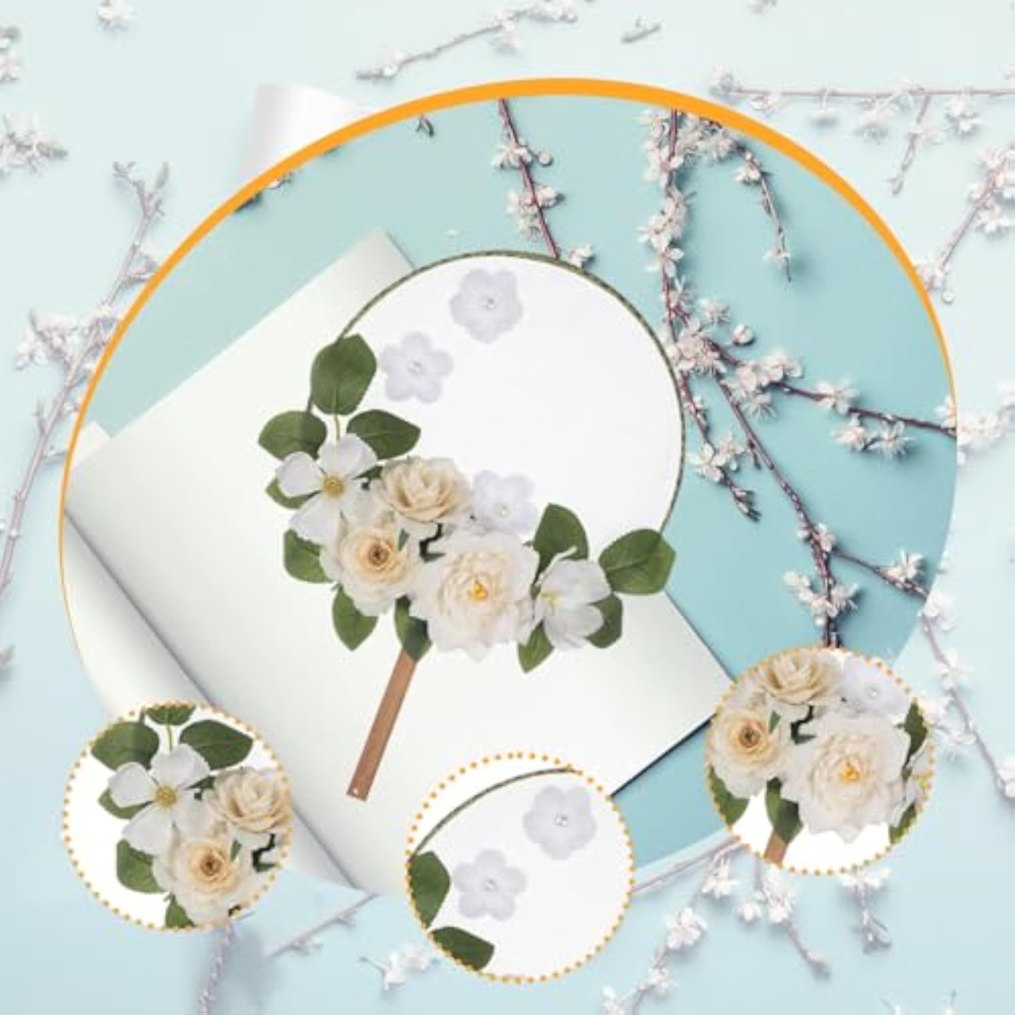 Romantic Flower Paddle Hand Fan for Show Performances