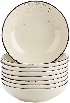 vancasso Haruka Pasta Bowl Set of 4, Porcelain Salad Bowl, 34 Ounce Soup Bowl and Large Serving Bowl, Black (8.9in Diameter x 1.75in High)