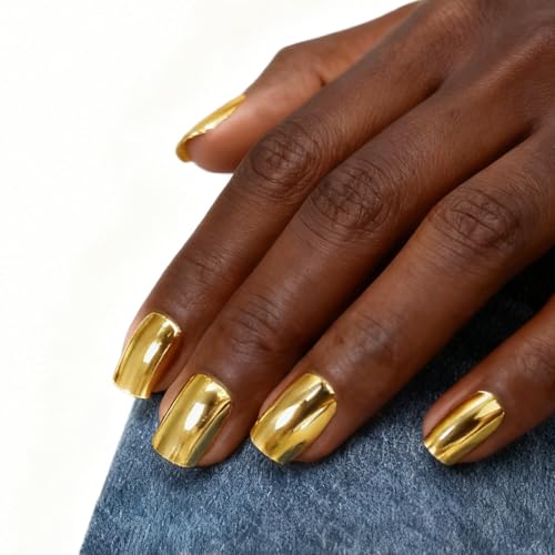 Coolnail Shiny Punk Style Metallic Gold Color Press on False Fake...