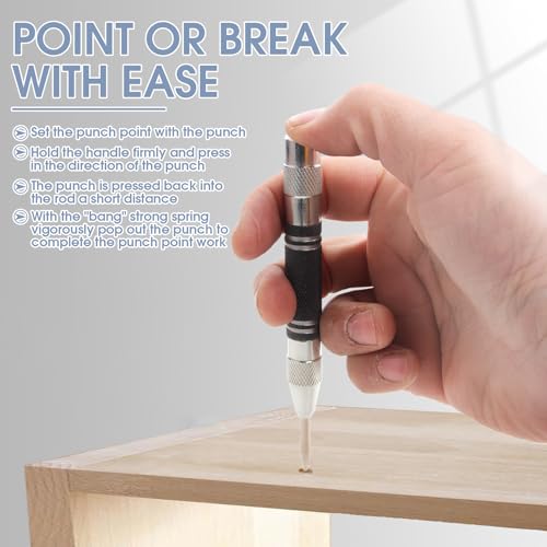 Körner, 2 Stück Automatik Körner Metall, Hochleistungs Körnerwerkzeug mit Einstellbarer Spannung und 4 Ersatzspitzen, Robuster Federbelasteter Körner für Metall, Glas, Holz, DIY-Kunst