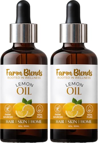 Image of Farm Blends Lemon Essential Oil 100% Undiluted Pure | For Collagen Boost, Anti-Acne, Diffuser | Farm To Home | Natural | Citrus limon|30ML + 30ML (Pack of 2)
