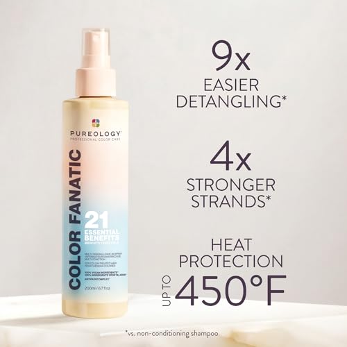 Pureology Color Fanatic Multi-Tasking Leave-In Spray - Detangling & Frizz Control, 21 Benefits for All Hair Types, Heat Protection, Infused with Coconut & Camellia Oils, Color Safe, Vegan