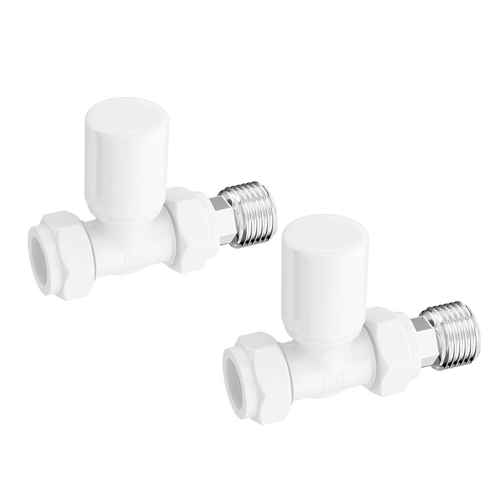 Lux Heat Straight White Manual Radiator Valve Set