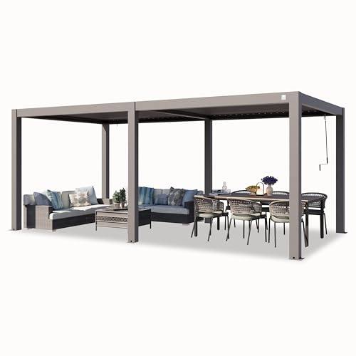 PRIMEYARD Pergola 3x6 m Aluminium Pfosten mit Lamellendach aus Aluminium graue Terrassenüberdachung PRIMEYARD Pergola 3x6 m Aluminium Pfosten mit Lamellendach aus Aluminium graue Terrassenüberdachung
