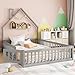 Kinderbett Bodenbett Doppelbett 140x200 cm mit Sicherheitsgitter&Lattenrost&Schornsteinform, Montessori Bett Bed Gitterbett Hausbett Holzbett Bettgestell Jugendbett, Kiefernholz, Ohne Matratze, Grau MI 4 günstig Kaufen-Kinderbett Bodenbett Doppelbett 140x200 cm mit Sicherheitsgitter&Lattenrost&Schornsteinform, Montessori Bett Bed Gitterbett Hausbett Holzbett Bettgestell Jugendbett, Kiefernholz, Ohne Matratze, Grau