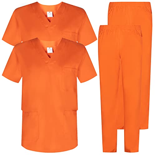 Misemiya - Pack * 2 Pcs - Ensemble Uniformes Unisexe Blouse - Uniforme Médical avec Haut et Pantalon - Ref.2-8178 - Small, Orange