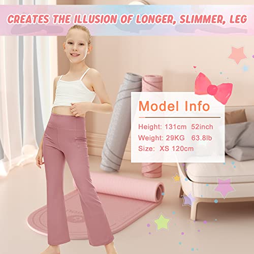 Blingfit Girls Yoga Pants, Crossover Flare Leggings With Pockets Slim Full Length Legging Kids Sporter Pants For Size 10-12 Years Old Solid Pink Large #TOP1
