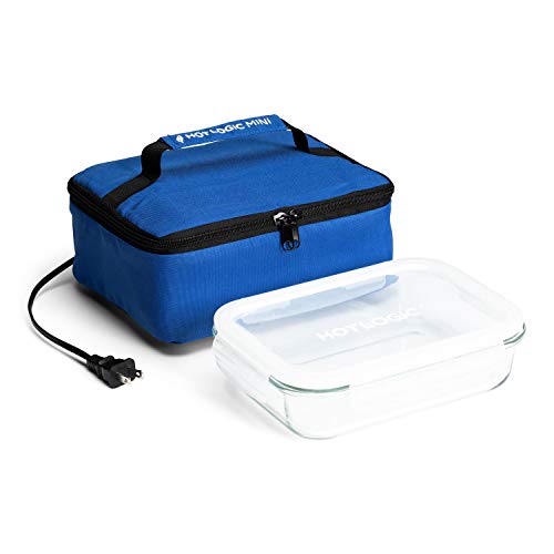HOTLOGIC Mini Portable Electric Lunch Box Food Heater with Glass Container - Food Warmer and Heated Lunch Box for Adults Car/Home - Cook, Reheat, and Keep Your Food Warm - BLUE - 120V
