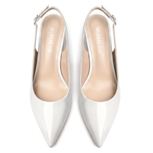 Image of NUMALEO Slingback Heels for Women Pointed Close Toe Kitten Heels Patent Pumps Dress Party Comfy Heeled Sandals Stiletto 2.5 Inch Dress Shoes