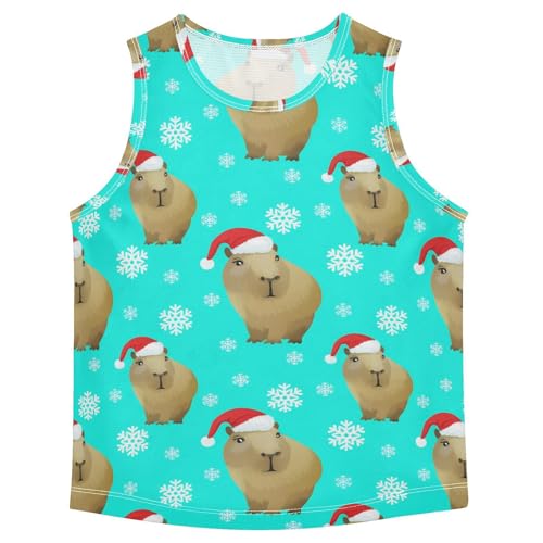 J JOYSAY Santa Capybara Snowflakes Teal Boys Tank Top Sleeveless Muscle Shirts Quick Dry Kids T-Shirts 3-15T