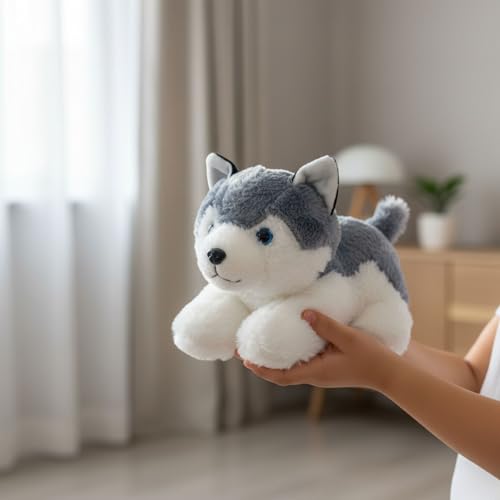Image of Tickles Husky Dog Soft Stuffed Plush Animal Toy for Kids Boys & Girls Birthday Gifts (Color: Grey Size: 28 cm)