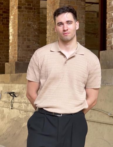 COOFANDY Mens Knit Polo Shirt Short Sleeve Vintage Textured Casual Golf Shirts Summer Beach Top2