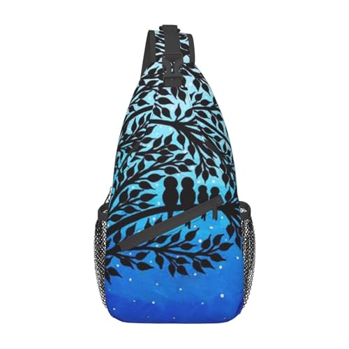 Sac de poitrine imprimé oiseaux noir taille unique pour randonnée et voyage