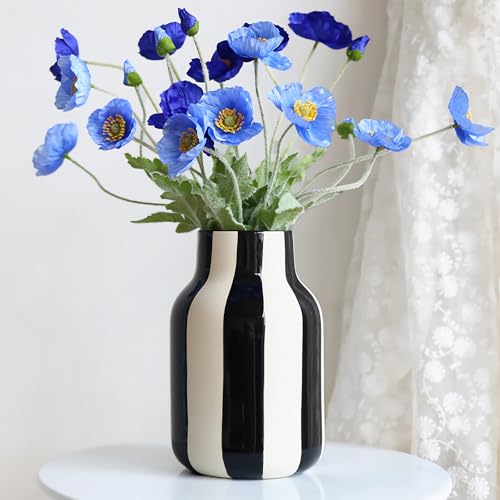 Black and White Striped Ceramic Vase, 9.2-inch Large Size and Large Diameter Decorative vases, Suitable for Windowsills Living Rooms Kitchens and Wine Cabinets