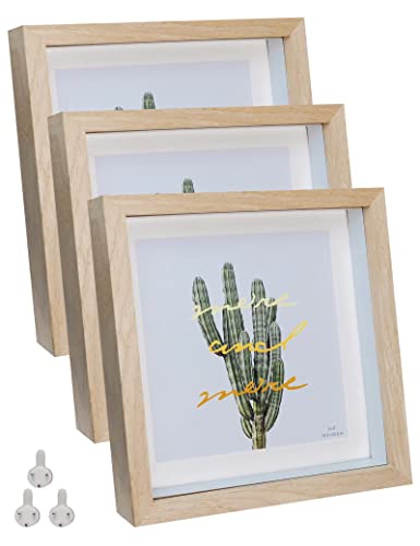 Dohomi 8X8 Shadow Box Frame Natural Wood Picture Frames 3 Pack Photo Frames Glass Surface Internal Depth 0.6 Inches For Wall Or Tabletop #TOP1