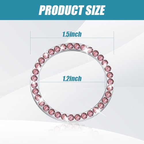 Image of 2 Pcs Crystal Rhinestone Car Engine Start Stop Decoration Ring, Push to Start Button Cover, Bling Car Accessories for Women, Key Lgnition Starter Knob Ring (Pink)