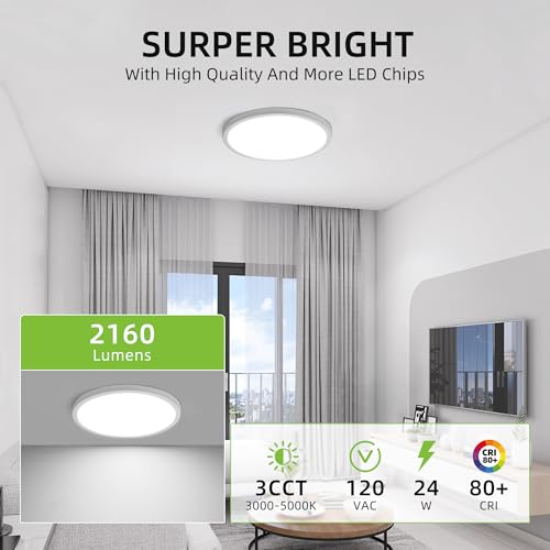 image for hykolity 12 Inch Selectable CCT LED Round Flat Panel Light, 24W 3000K/