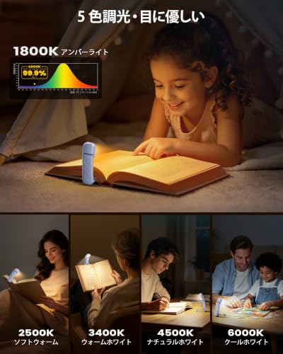Glocusent 読書灯 12個LED 5色温×5段階調光 充電式ブックライト ベッド用 クリップライト USB-C 充電式
