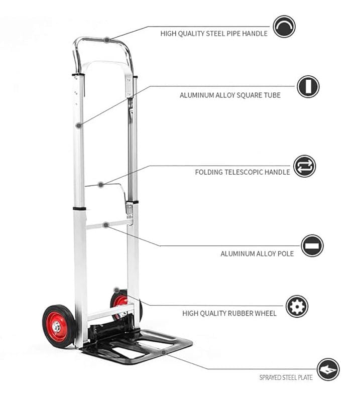 Image of Aluminium Hand Truck With 90 Kg Capacity, Heavy Duty Sack Truck With Rubber Wheels, Telescopic Handle And Foldable Base Plate