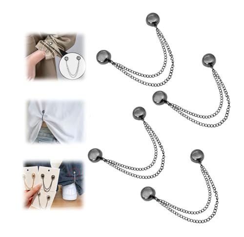 Image of 4-Pack Magnetic Clothing Clips with Chain,Clothing Clips for Fitting,Hijab Magnets,T-Shirt Shorening Pinless Magnetic Closure for Cinch T-Shirt Hems,Sleeves,Collar,Pants (Round Black)