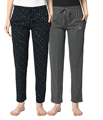 Image of Mack Jonney Cotton Blended Regular Fit Trackpants for Women(Pack of 2)-D1 PRT 1Nvy D1 Ant 02-P
