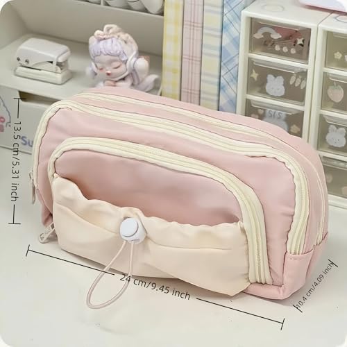 Image of FINPAC Pencil Case, 5-Layer Large Capacity Pen Case with Drawstring, Durable Stylish Bag Pouch Holder Box Organize for Study, Office, or Travel (Pink)
