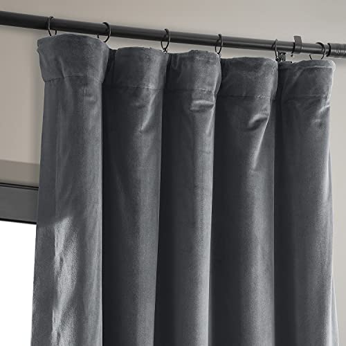 HPD Half Price Drapes Signature Velvet Thermal Blackout Curtains for Living Room 84 Inch Long 1 Panel Rod Pocket Insulated Blackout Curtains for Bedroom Window Curtains, 50W x 84L, Distance Blue Grey