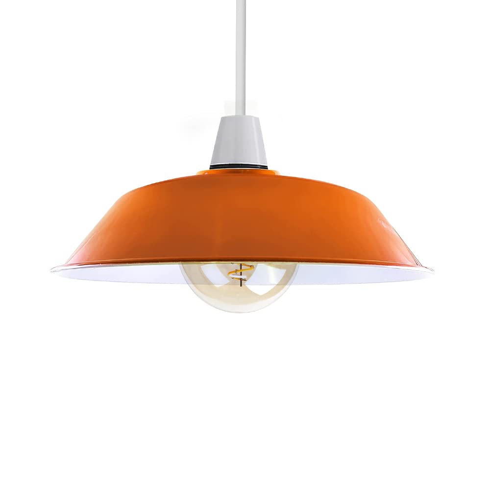 LEDSone Metal Retro Ceiling Lamp Shade Easy Fit Light Pendant Modern Orange 36cm Ceiling Lighting Shade for Bedroom Industrial E27 Rustic Light Shade Ceiling Pendant Bulb Guard Hanging Light Fixture
