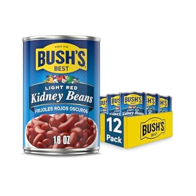 BUSH'S BEST 16 oz Light Red Kidney Beans, Canned Beans, Kidney Beans Canned, Source of Plant Based Protein and Fiber, Low Fat, Gluten Free, (Pack of 12)