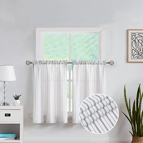 Sxzjtex Cafe Window Curtain Tiers Boho Rustic Striped Sheer Pinstripe Small Window Drapes Rod Pocket For Living Room & Bedroom, Kitchen, Villa,Laudry, 27 Inch Wide X 36 Inch Long, White/Black #TOP13