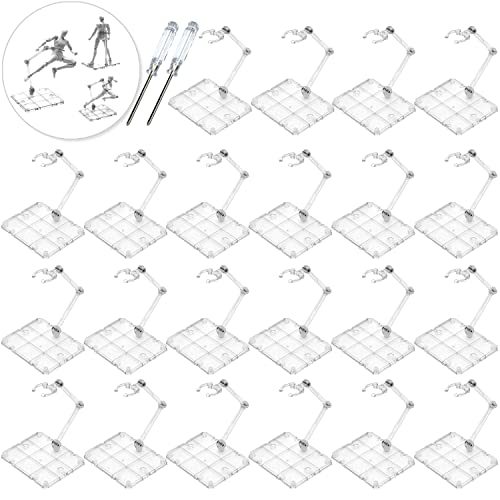 Xistest Action Figure Stand, 22 Pcs Assembly Action Figure Display Holder Base Model Support Stand Compatible With Hg Rg Sd Shf Gundam 1/144 Figures With 2Pcs Screwdrivers, Clear #TOP24