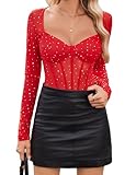 Avidlove Women Long Sleeve Bodysuit Rhinestone Body Suits Top Mesh One Piece Leotard Shirt Going Out Tops Holiday Outfits