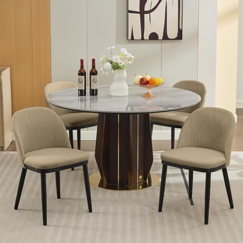 Wooden Dining Chairs Set of 4,Upholstered Kitchen Dining Room Chairs with Curved Backrest and Wood Leg,Modern Fabric Farmhouse Dinner Chair for Restau