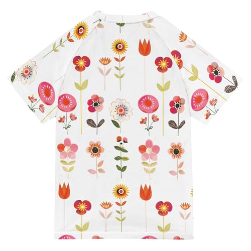 ALAZA Kids Rash Guard Girls Toddler Swim Shirts Short Sleeve Stick Figure Flowers UPF 50+ 3T2