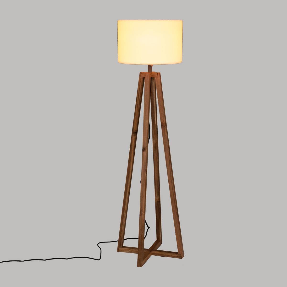 Atmosphera Lámpara de pie de exterior matia, madera de acacia, blanca, a148 cm