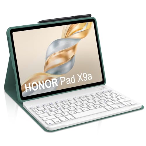 Occtingkind Para Honor Pad X9a funda con teclado, teclado Bluetooth desmontable para Honor Pad X9a 11,5' 2025, diseño alemán QWERTZ, carga USB-C, sin retroiluminación, verde esmeralda
