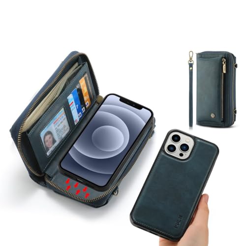 Étui en cuir de qualité supérieure pour iPhone 15 Pro Max bleu à rabat premium